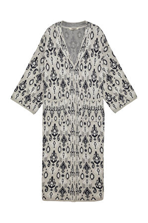Kadın Beyaz Etnik Desen Kimono & Kaftan