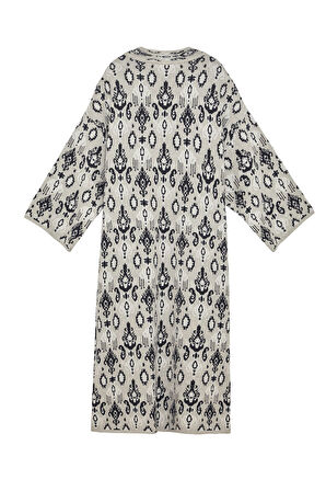 Kadın Beyaz Etnik Desen Kimono & Kaftan