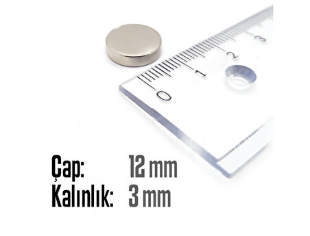 Neodyum Mıknatıs Silindir Çap 12mm , Kalınlık 3mm   ( 5 Adet)