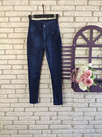 Yüksek Bel Likralı Jean Pantolon 90 Cm