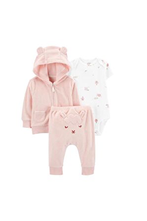 Carter's Layette Kız Bebek 3'lü Hırkalı Set Koyunlu Pembe