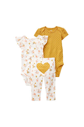 Carter's Layette Kız Bebek 3'lü Takım Çiçekli Sarı