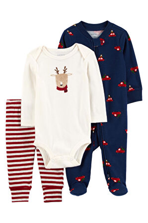 Carters Renkli Layette Erkek Bebek Tulum Body Pantolon Set 3'lü Paket 1R736510R