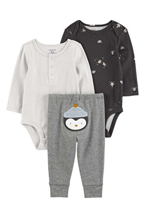 Carters Renkli Layette Erkek Bebek Body Pantolon Set 3'lü Paket 1R550210R
