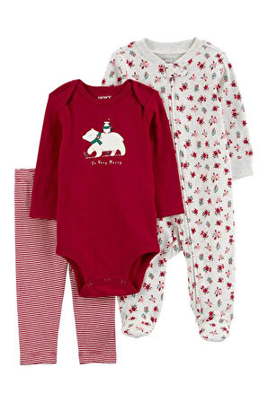Carters Renkli Layette Kız Bebek Tulum Body Pantolon Set 3'lü Paket 1R555910R