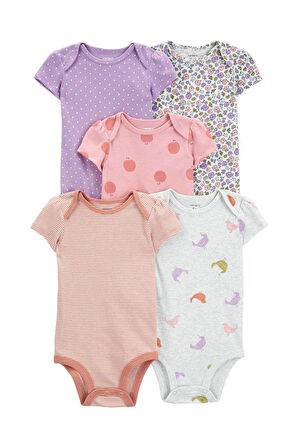 Carters Renkli Layette Kız Bebek Kısa Kollu Body 5'li Paket 1R885510R