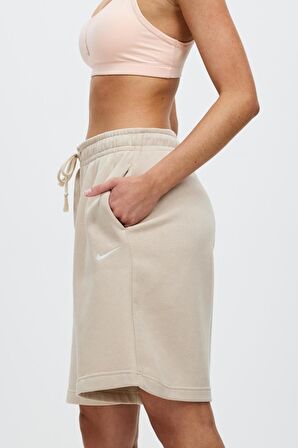 Nike Sportswear Ess. Collt. Fleece High-Waisted Yüksek Belli Bol Kesim Krem Rengi Kadın Spor Şort