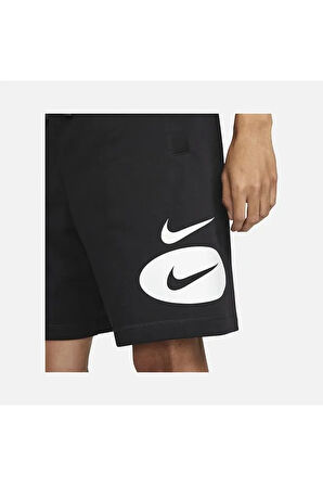 Sportswear Swoosh League French Terry Erkek Şort, Siyah Çift Logo Erkek Şort