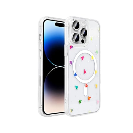 Gpack Apple iPhone 14 Pro uyumlu Kılıf Folk M-Safe Şarj Özellikli Şeffaf Desenli