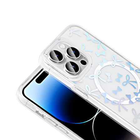 Gpack Apple iPhone 14 Pro Max uyumlu Kılıf Folk M-Safe Şarj Özellikli Şeffaf Desenli