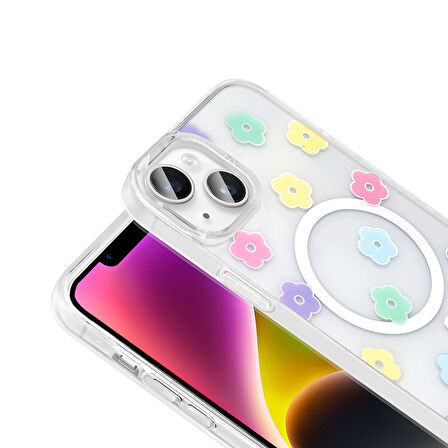 Gpack Apple iPhone 15 uyumlu Kılıf Folk M-Safe Şarj Özellikli Şeffaf Desenli