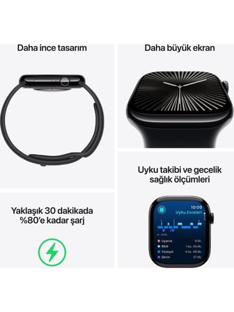 Apple Watch Series 10 GPS 42mm Simsiyah Alüminyum Kasa ve Mürekkep Moru Spor Loop Kordon Akıllı Saat - Teşhir