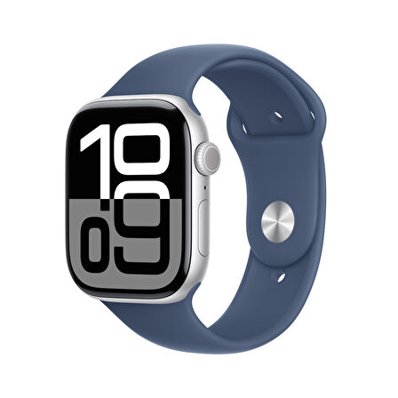 Apple Watch Series 10 GPS 46 mm Gümüş Rengi Alüminyum Kasa ve Kot Rengi Spor Kordon - M/L (MWWM3TU/A)