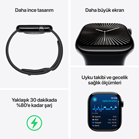 Apple Watch Series 10 GPS 46 mm Simsiyah Alüminyum Kasa ve Siyah Spor Kordon - M/L (MWWQ3TU/A)