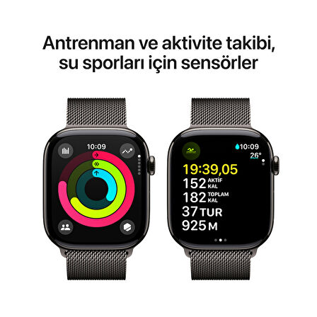 Apple Watch Series 10 GPS + Cellular 42 mm Arduvaz Titanyum Kasa ve Siyah Spor Kordon - M/L (MWXH3TU/A)