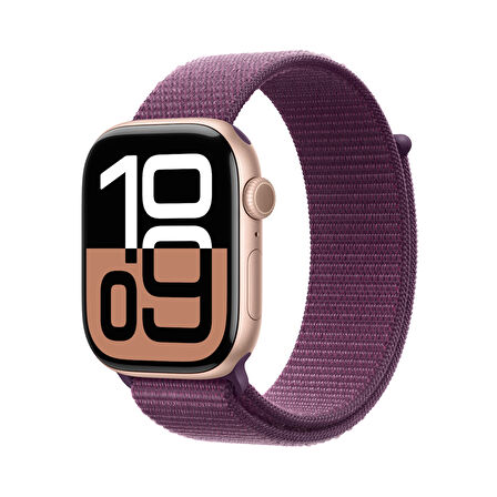 Apple Watch Series 10 GPS + Cellular 46 mm Roze Altın Rengi Alüminyum Kasa ve Kırmızı Erik Spor Loop (MWY83TU/A)