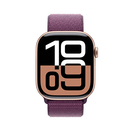 Apple Watch Series 10 GPS + Cellular 46 mm Roze Altın Rengi Alüminyum Kasa ve Kırmızı Erik Spor Loop (MWY83TU/A)