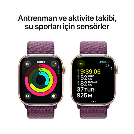 Apple Watch Series 10 GPS + Cellular 46 mm Roze Altın Rengi Alüminyum Kasa ve Kırmızı Erik Spor Loop (MWY83TU/A)