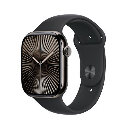 Apple Watch Series 10 GPS + Cellular 46 mm Arduvaz Titanyum Kasa ve Siyah Spor Kordon - M/L (MWYE3TU/A)