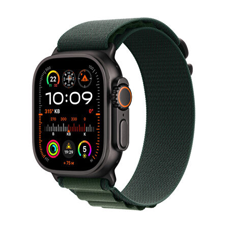 Apple Watch Ultra 2 GPS + Cellular 49 mm Siyah Titanyum Kasa ve Koyu Yeşil Alpine Loop - Küçük Boy (MX4Q3TU/A)