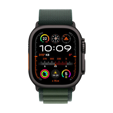 Apple Watch Ultra 2 GPS + Cellular 49 mm Siyah Titanyum Kasa ve Koyu Yeşil Alpine Loop - Küçük Boy (MX4Q3TU/A)