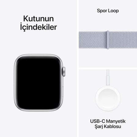 Apple Watch SE 2 2023 GPS 44mm Gümüş Rengi Alüminyum Kasa ve Bulut Mavisi Spor Loop Kordon Akıllı Saat - Teşhir