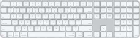 Apple Touch ID özellikli ve Sayısal Tuş Takımlı Magic Keyboard: Bluetooth, şarj edilebilir. Apple çipe sahip Mac bilgisayarlarla çalışır; Amerikan İngilizcesi, Beyaz tuşlar (USB-C) Outlet