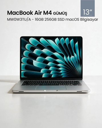 MacBook Air 13 inç Apple M4 Çip 10 Çekirdek CPU 8 Çekirdek GPU 16GB Bellek 256GB Gümüş - (MW0W3TU/A)