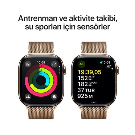 Apple Watch Series 10 GPS + Cellular 46 mm Altın Rengi Titanyum Kasa ve Altın Rengi Milano Loop - S/M (MC7T4TU/A)