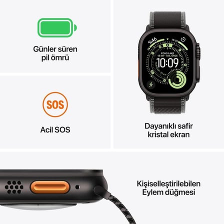 Apple Watch Ultra 3 GPS + Cellular 49mm Black Titanium Case with Black/Charcoal Trail Loop - S/M
