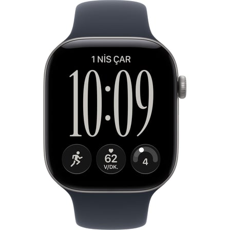 Apple Watch Series 12 Gps, 42 mm Siyah Alüminyum Kasa ve Siyah Spor Kordon - S/m