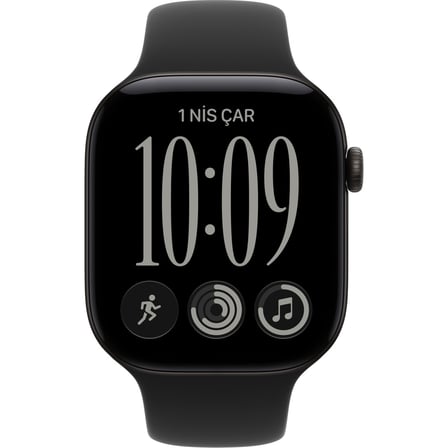 Apple Watch Series 12 Gps, 46 mm Siyah Alüminyum Kasa ve Siyah Spor Kordon - S/m