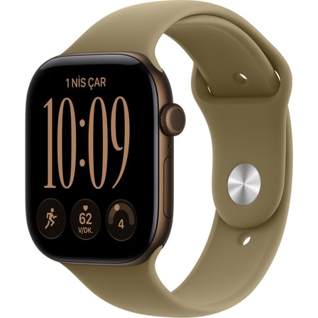 Apple Watch Series 12 Gps, 46 mm Koyu Bronz Alüminyum Kasa ve Klasik Zeytin Yeşili Spor Kordon - M/l