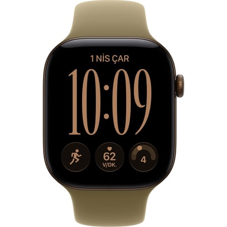 Apple Watch Series 12 Gps, 46 mm Koyu Bronz Alüminyum Kasa ve Klasik Zeytin Yeşili Spor Kordon - M/l