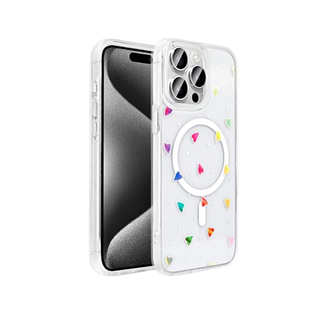 Gpack Apple iPhone 15 Pro uyumlu Kılıf Folk M-Safe Şarj Özellikli Şeffaf Desenli