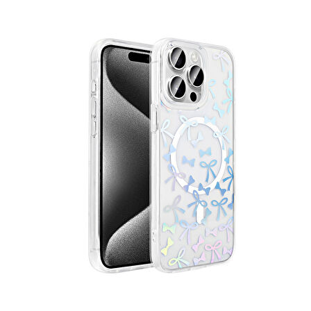 Gpack Apple iPhone 15 Pro uyumlu Kılıf Folk M-Safe Şarj Özellikli Şeffaf Desenli
