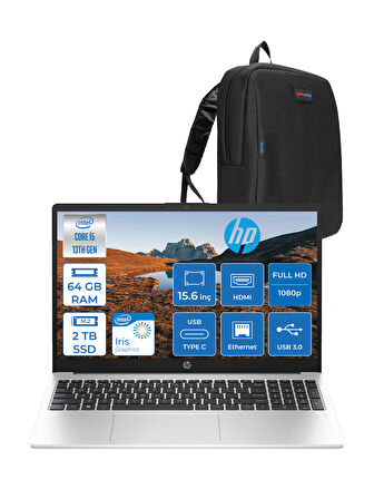 Hp 250 G10 Intel Core I5 1334U 64GB 2tb SSD Intel® Iris® Xᵉ Grafik Freedos 15.6" Taşınabilir Bilgisayar 9G1E5ETF34 + Zetta Çanta