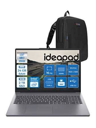 Lenovo Ideapad Slim 3 16IRH10 Intel Core I7 13620H 24GB 1tb SSD + 1tb SSD Freedos 16" Wuxga (1920X1200) IPS 300NITS Taşınabilir Bilgisayar 83K2001VTRF06 + Zetta Çanta