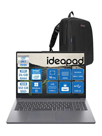 Lenovo Ideapad Slim 3 16IRH10 Intel Core I7 13620H 24GB 512GB SSD Windows 11 Pro 16" Wuxga (1920X1200) IPS 300NITS Taşınabilir Bilgisayar 83K2001VTRP04 + Zetta Çanta
