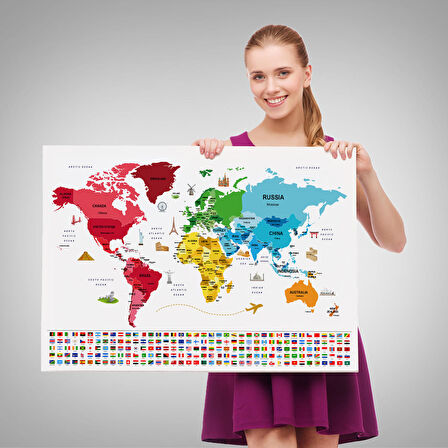 Harita Sepeti Dünya Haritası Ülke Bayraklı ve Başkentli Kanvas Tablo 1959