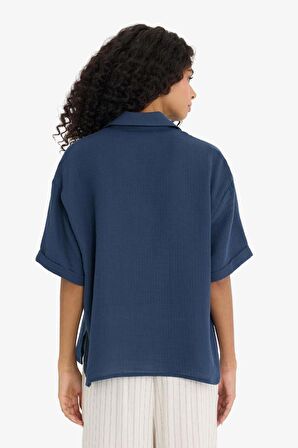 DeFacto Regular Fit Müslin Kısa Kollu Gömlek F0884AX25SMNV125