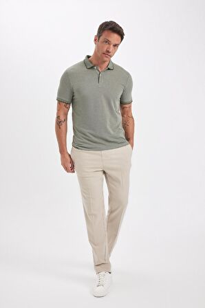 Slim Fit Kıvrılmaz Polo Yaka Kol Bantlı Pamuklu Tişört