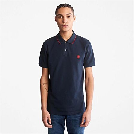 Timberland Printed Neck Short Sleeve Polo Dark Sapphıre Erkek T-Shirt