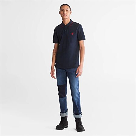 Timberland Printed Neck Short Sleeve Polo Dark Sapphıre Erkek T-Shirt