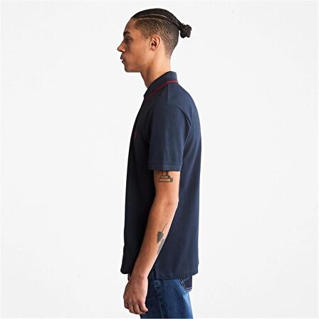 Timberland Printed Neck Short Sleeve Polo Dark Sapphıre Erkek T-Shirt