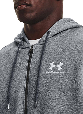 Under Armour Gri Erkek Kapüşonlu Sweatshirt 881-012 UA Essential Fleece FZ Hood