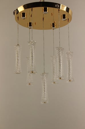 Modern Gold 7li Elmas Dokulu Kristal  Tasarım Şık Çemberli Seri Ledli Sarkıt Avize