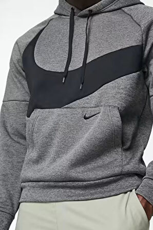 Nike Therma-fit Swoosh Graphic Fitness Hoodie Erkek Gri Spor Sweatshrit