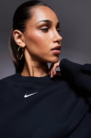 Nike NSW Phoenix Fleece Crew Oversize Kesim Siyah Kadın Sweatshirt
