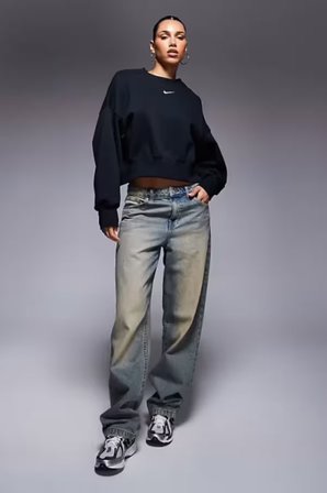 Nike NSW Phoenix Fleece Crew Oversize Kesim Siyah Kadın Sweatshirt